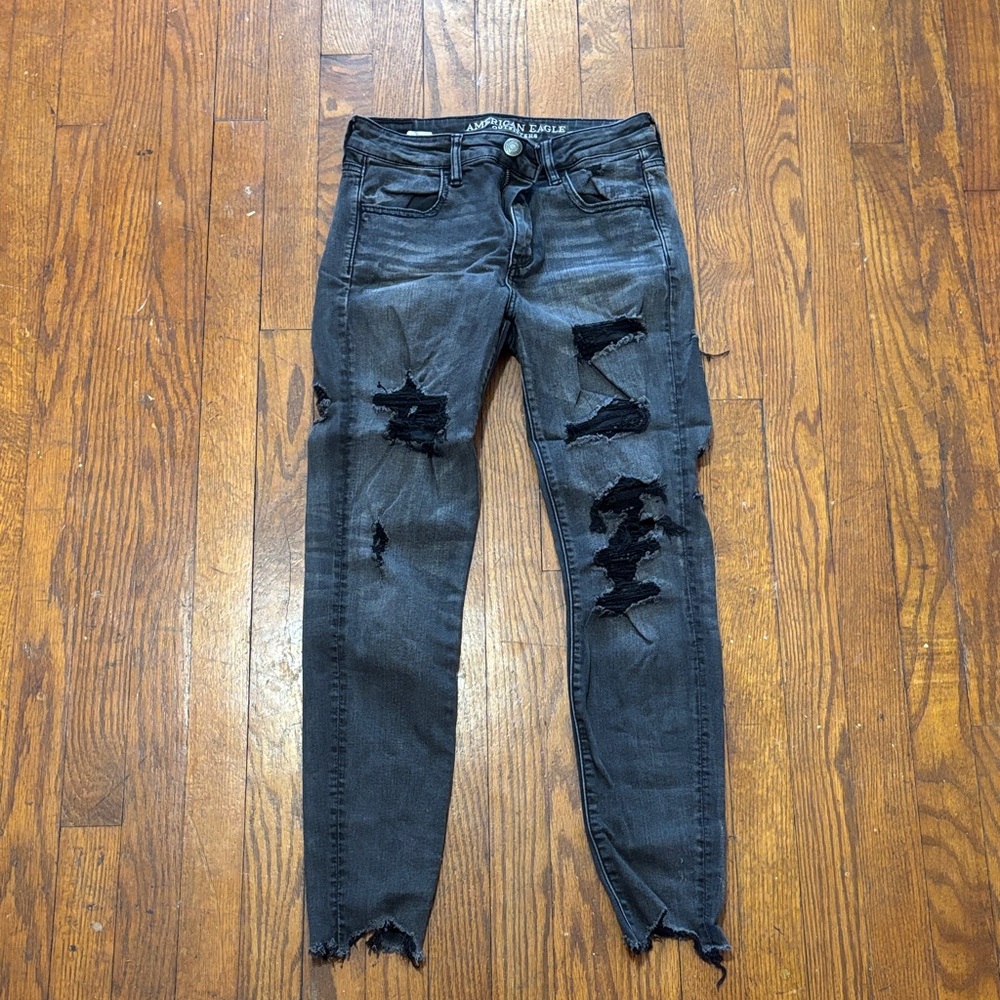 American Eagle Outfitters Charcoal Distressed Skinny Jeans